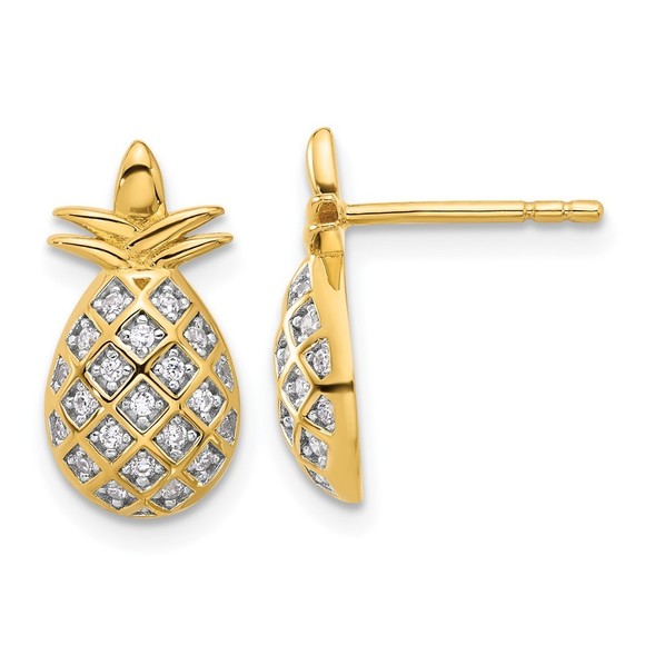 Sterling Silver Gold-tone CZ Pineapple Post Earrings - Picture 1 of 4